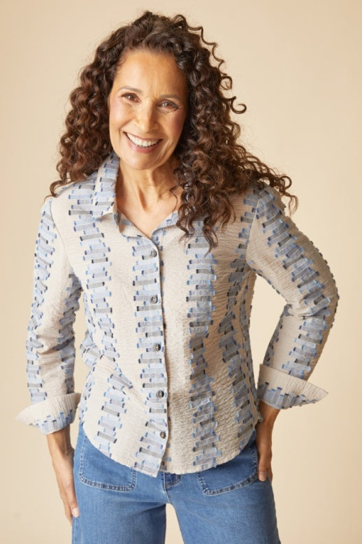 Habitat Embroidered Cotton Stripe Shaped Hem Shirt - 49224 - DOVE