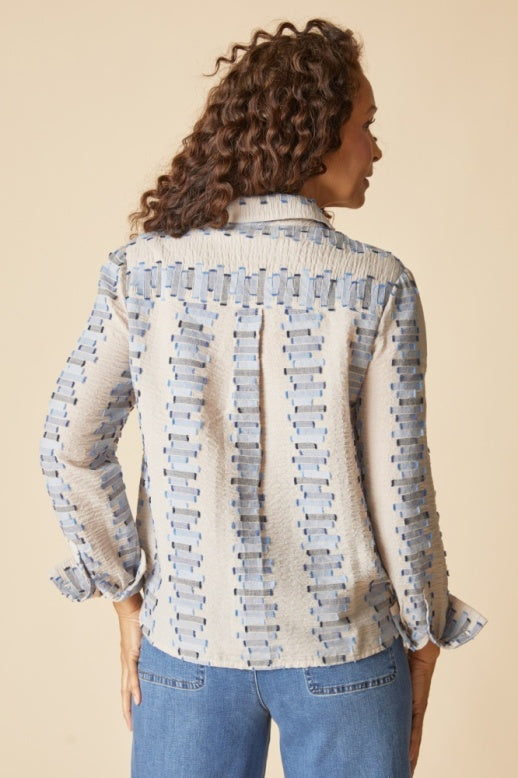 Habitat Embroidered Cotton Stripe Shaped Hem Shirt - 49224 - DOVE