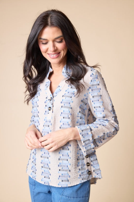 Habitat Embroidered Cotton Stripe Half Placket Pullover - 49244 - DOVE