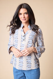Habitat Embroidered Cotton Stripe Half Placket Pullover - 49244 - DOVE
