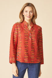 Habitat Embroidered Cotton Stripe Half Placket Pullover - 49244 - SIENNA