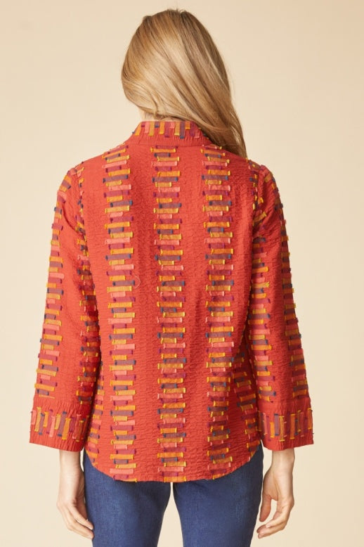 Habitat Embroidered Cotton Stripe Half Placket Pullover - 49244 - SIENNA