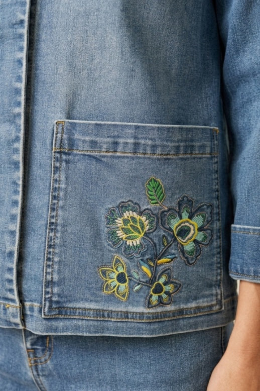 Habitat Stretch Denim Embroidered Jacket - 11511 - MEDIUM DENIM