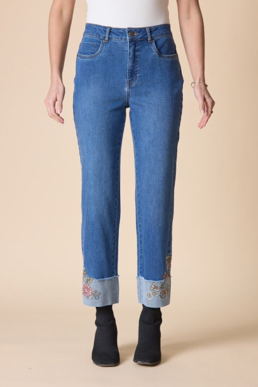 Habitat Stretch Denim Embroidered Cuff Jean - 11475 - MEDIUM DENIM