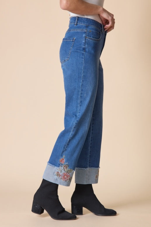 Habitat Stretch Denim Embroidered Cuff Jean - 11475 - MEDIUM DENIM