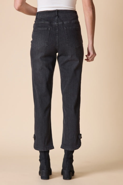 Habitat Stretch Denim Button Tab Hem Jean - 11476 - BLACK DENIM