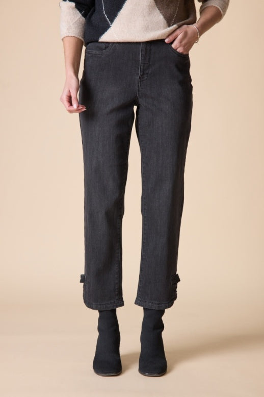 Habitat Stretch Denim Button Tab Hem Jean - 11476 - BLACK DENIM