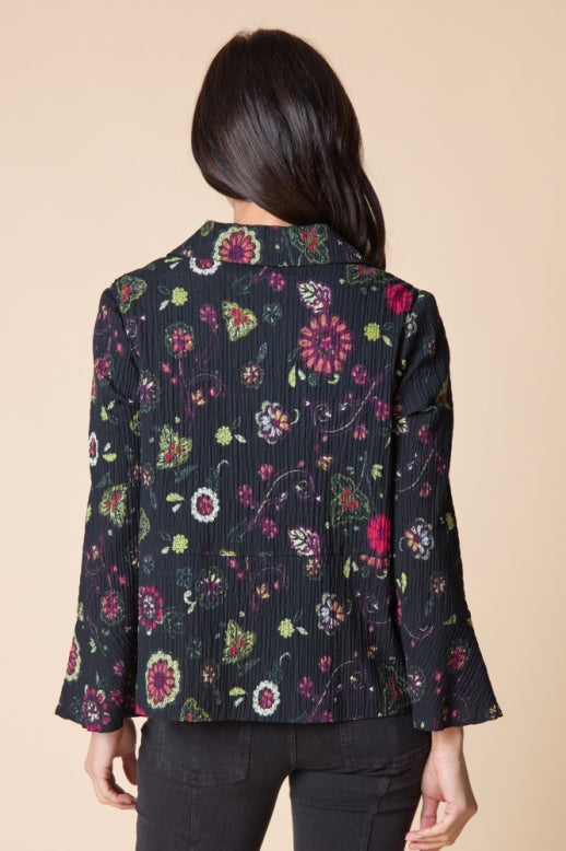 Habitat Crinkle Cotton Floral Flounce Jacket - 48045 - BLACK