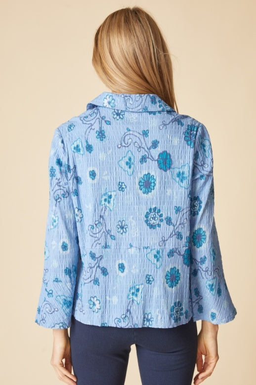 Habitat Crinkle Cotton Floral Flounce Jacket - 48045 - HARBOR