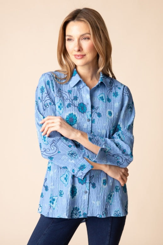 Habitat Crinkle Cotton Floral Shaped Shirt - 48023 - HARBOR