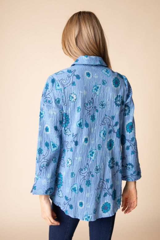Habitat Crinkle Cotton Floral Shaped Shirt - 48023 - HARBOR