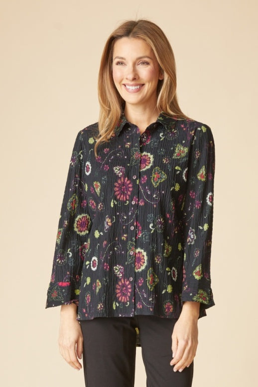 Habitat Crinkle Cotton Floral Shaped Shirt - 48023 - BLACK