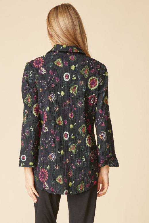 Habitat Crinkle Cotton Floral Shaped Shirt - 48023 - BLACK