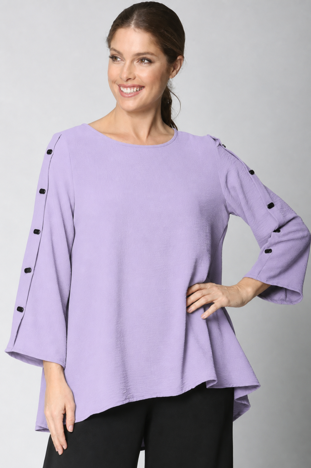 Sydney Project Bonnie Round Neck Long Sleeves w/ Buttons Top - AFT1050 - LAVENDER