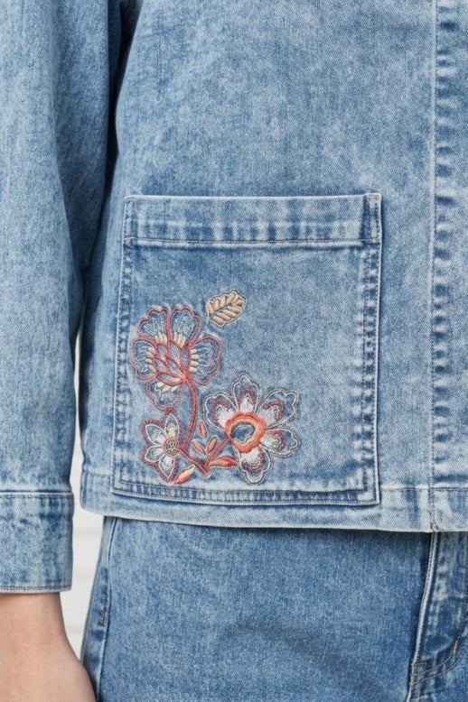 Habitat Stretch Denim Embroidered Jacket - 11511 - LIGHT DENIM