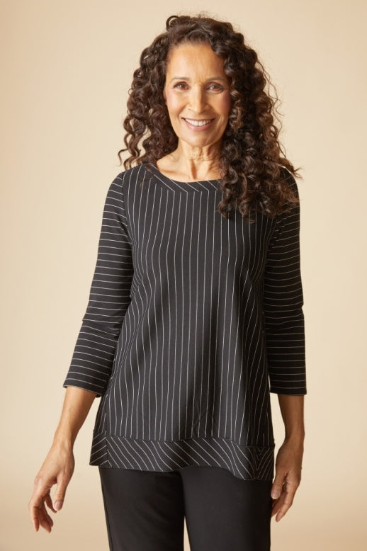 Habitat Core Travel Knit Stripe Pleat Black Tunic - 56527 - BLACK