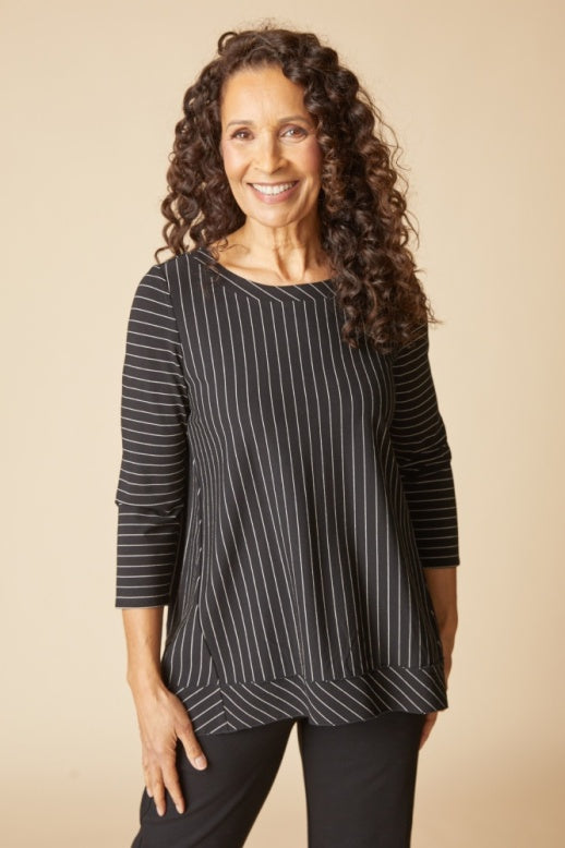 Habitat Core Travel Knit Stripe Pleat Black Tunic - 56527 - BLACK