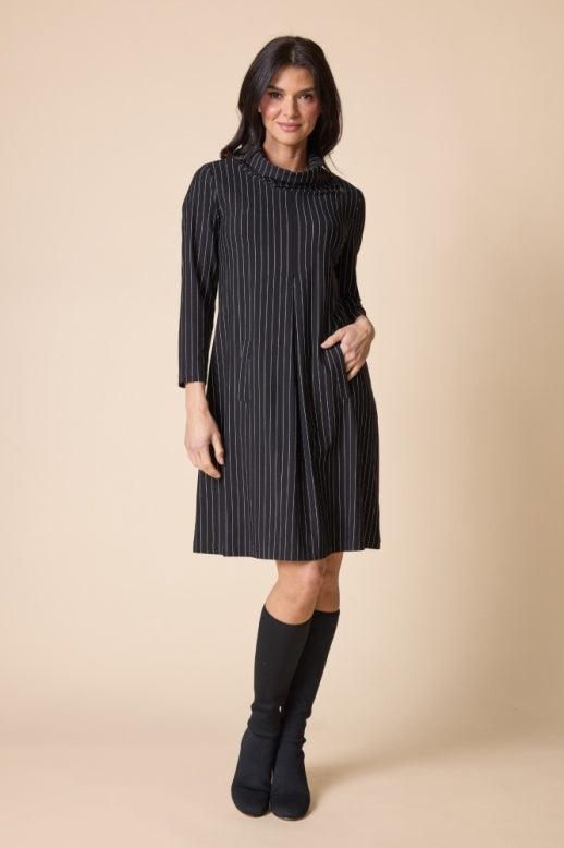 Habitat Core Travel Knit Stripe Pleat Front Dress - 56580 - BLACK