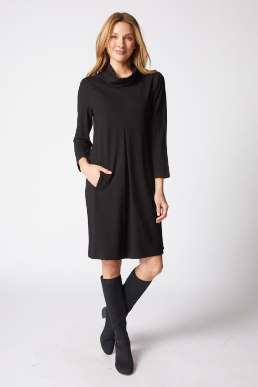 Habitat Core Travel Knit Solid Pleat Front Dress - 55980 - BLACK