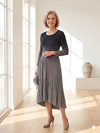 Vanite Couture Pleated Cap Sleeve Ombre Dress - 22138-1 - GREY OMBRE