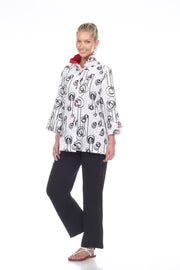 MOONLIGHT Button Down White Swirl Pleated Zip Back Swing Shirt - 2417-PR