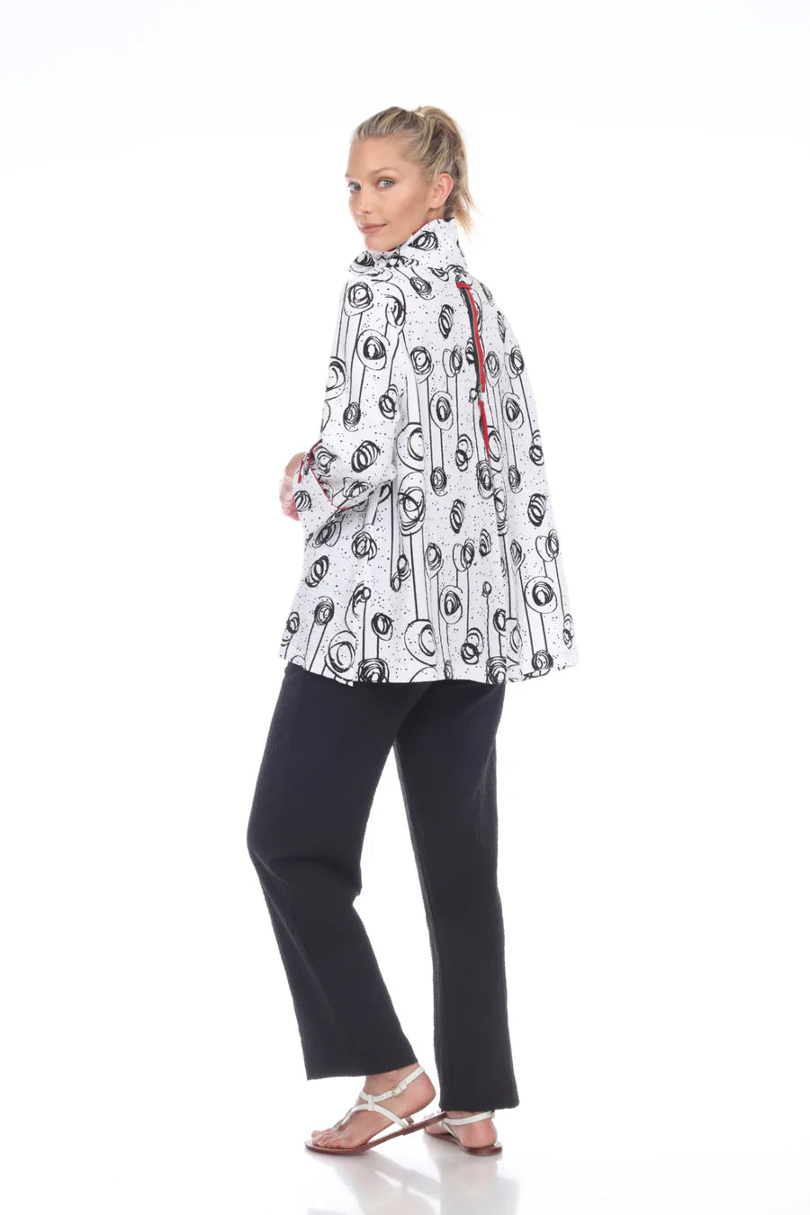 MOONLIGHT Button Down White Swirl Pleated Zip Back Swing Shirt - 2417-PR