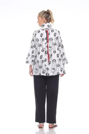 MOONLIGHT Button Down White Swirl Pleated Zip Back Swing Shirt - 2417-PR