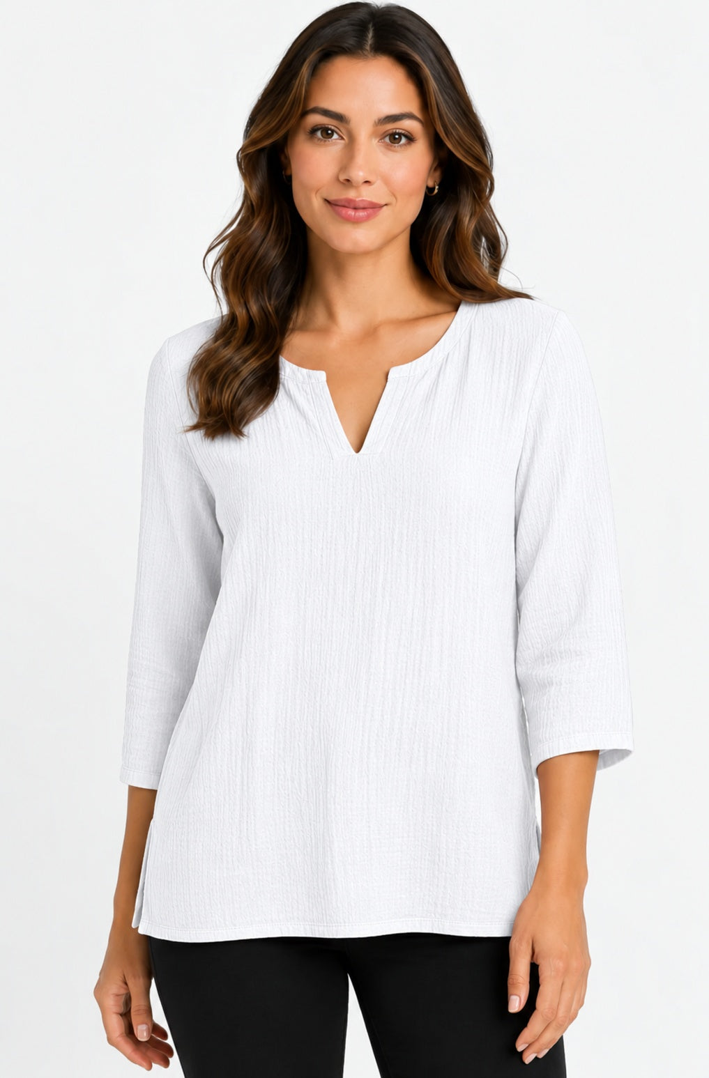 Prairie Cotton by CMC Crinkle Gauze 3/4 Sleeve V-Neck Tunic - CG304