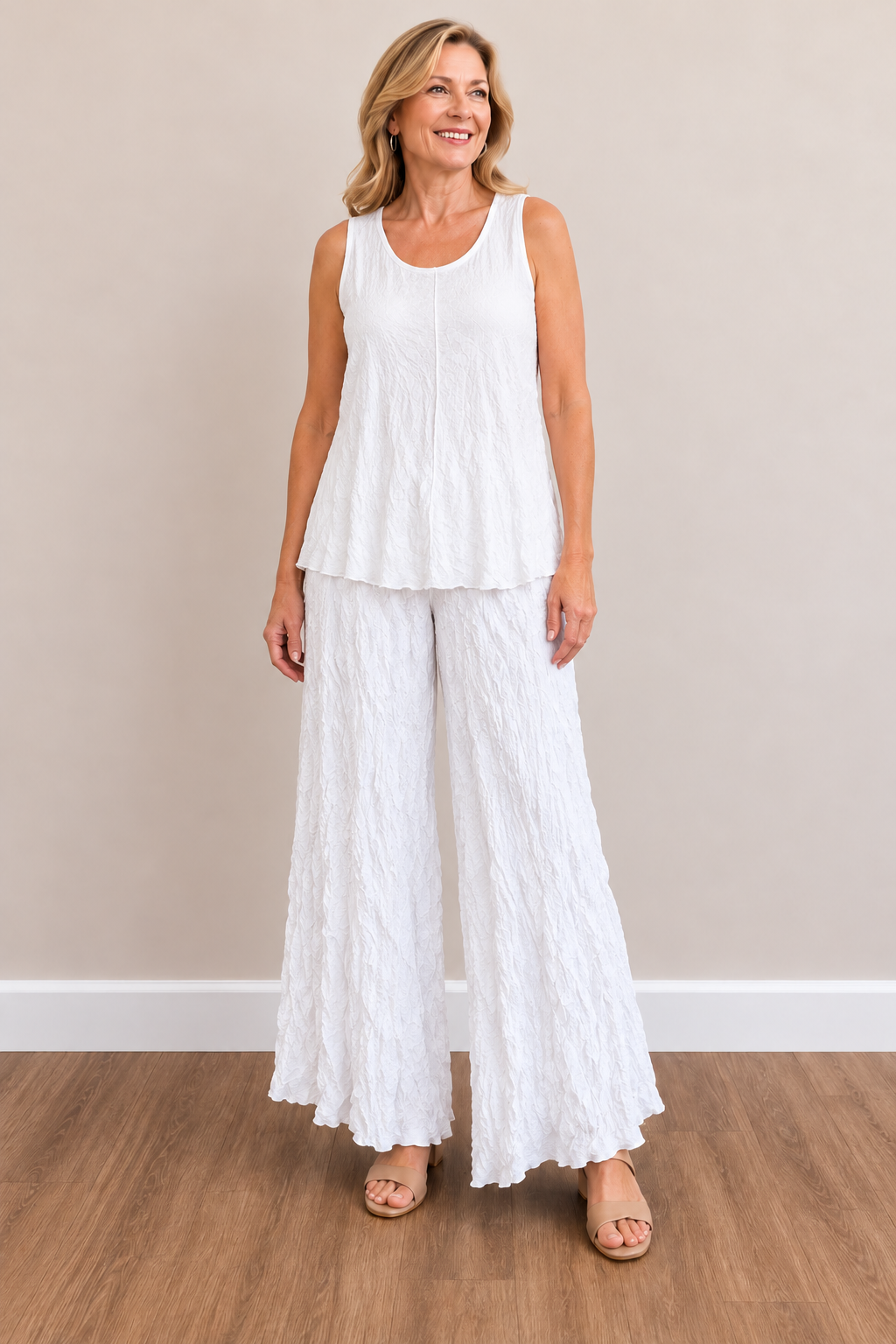Vine Street Crinkle Relaxed Solid Pant - 274 - WHITE