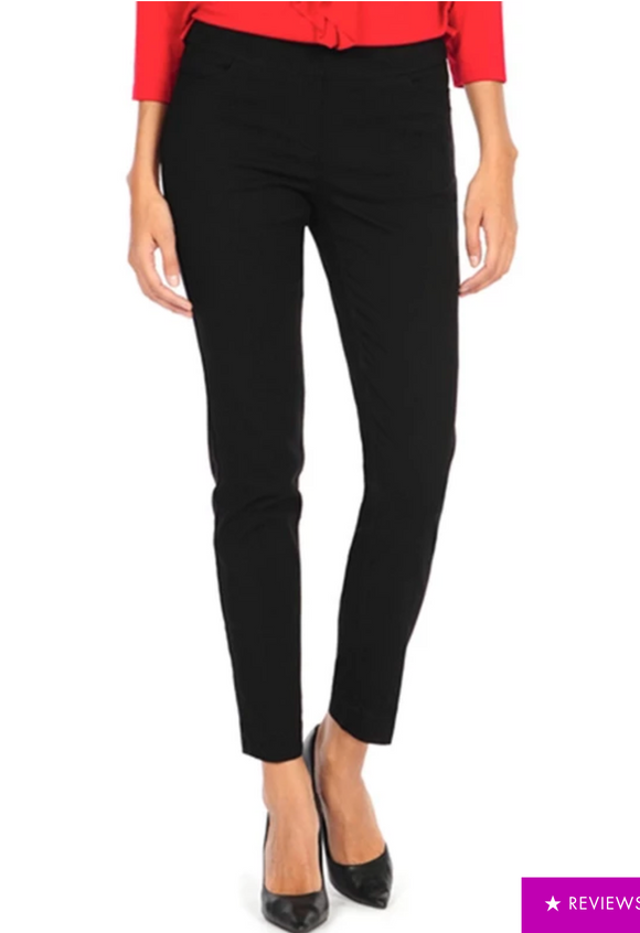 LONG/Narrow with POCKETS Women's Wide Band Pull-On Straight Leg Pant With Tummy Control (M2684P)-BLACK