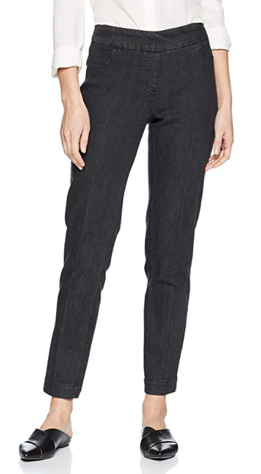 ANKLE Women's Wide Band Pull On Pant with Tummy Control (M2623P)-BLACK DENIM