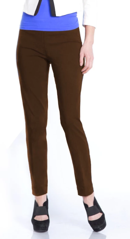 ANKLE Women's Wide Band Pull On Pant with Tummy Control (M2623P)-CHOCOLATE