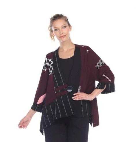 Moonlight Abstract Print One-Button Jacket in Plum/Multi - 2923-PLM