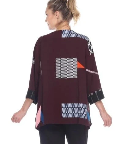 Moonlight Abstract Print One-Button Jacket in Plum/Multi - 2923-PLM