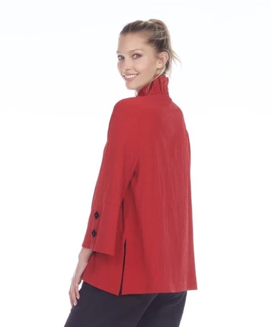 MOONLIGHT Bell Sleeve Ruffle Collar Jacket - 2449 - RED