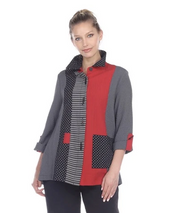Moonlight Mixed Stripe & Dot Button Front Shirt - 2325
