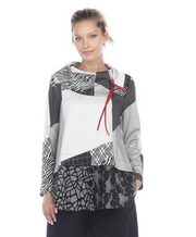 Moonlight Mixed-Print Soft Knit Cowl Neck Tunic - 3183-B/W