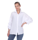 Moonlight Sheer Ruched-Sleeve Blouse in White - 2403
