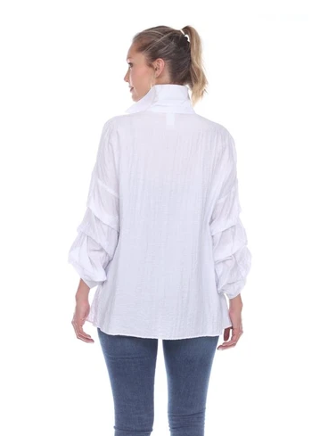 Moonlight Sheer Ruched-Sleeve Blouse in White - 2403