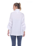 Moonlight Sheer Ruched-Sleeve Blouse in White - 2403