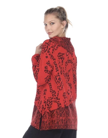 Moonlight Mixed Media Cowl-Neck Tunic in Red/Black - 2099