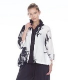Moonlight Abstract Print Button Front Hi-Low Shirt in Black/White - 3062-WHT