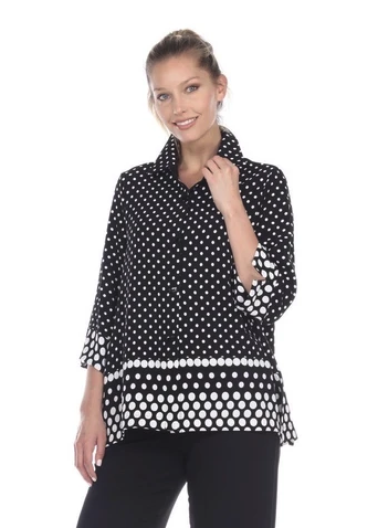 Moonlight Polka Dot Button Front Shirt in Black/White - 3101-CL