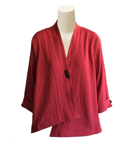 MOONLIGHT Solid Red V-Neck Asymmetric One Button Jacket - 7099-RED