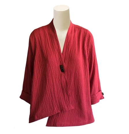 Moonlight by Y&S Solid V-Neck Asymmetric Jacket in Red - 7099-RED