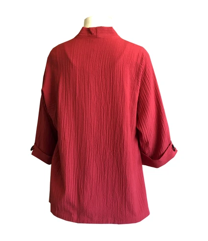 MOONLIGHT Solid Red V-Neck Asymmetric One Button Jacket - 7099-RED