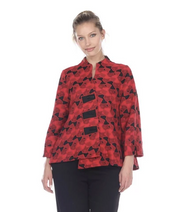 Moonlight Geo Jacquard Asymmetric Jacket in Red & Black - 2953-RED