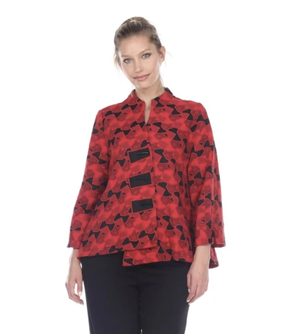 Moonlight Geo Jacquard Asymmetric Jacket in Red & Black - 2953-RED