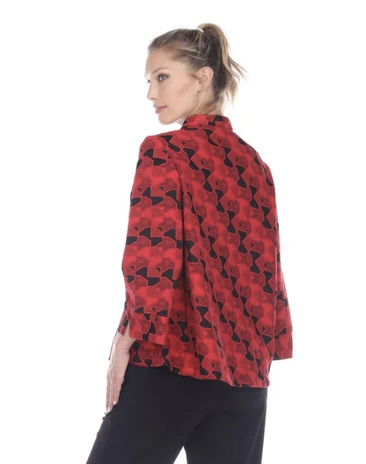 Moonlight Geo Jacquard Asymmetric Jacket in Red & Black - 2953-RED