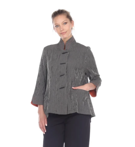 Moonlight Striped High-Low Button Front Jacket - 2075 RUST